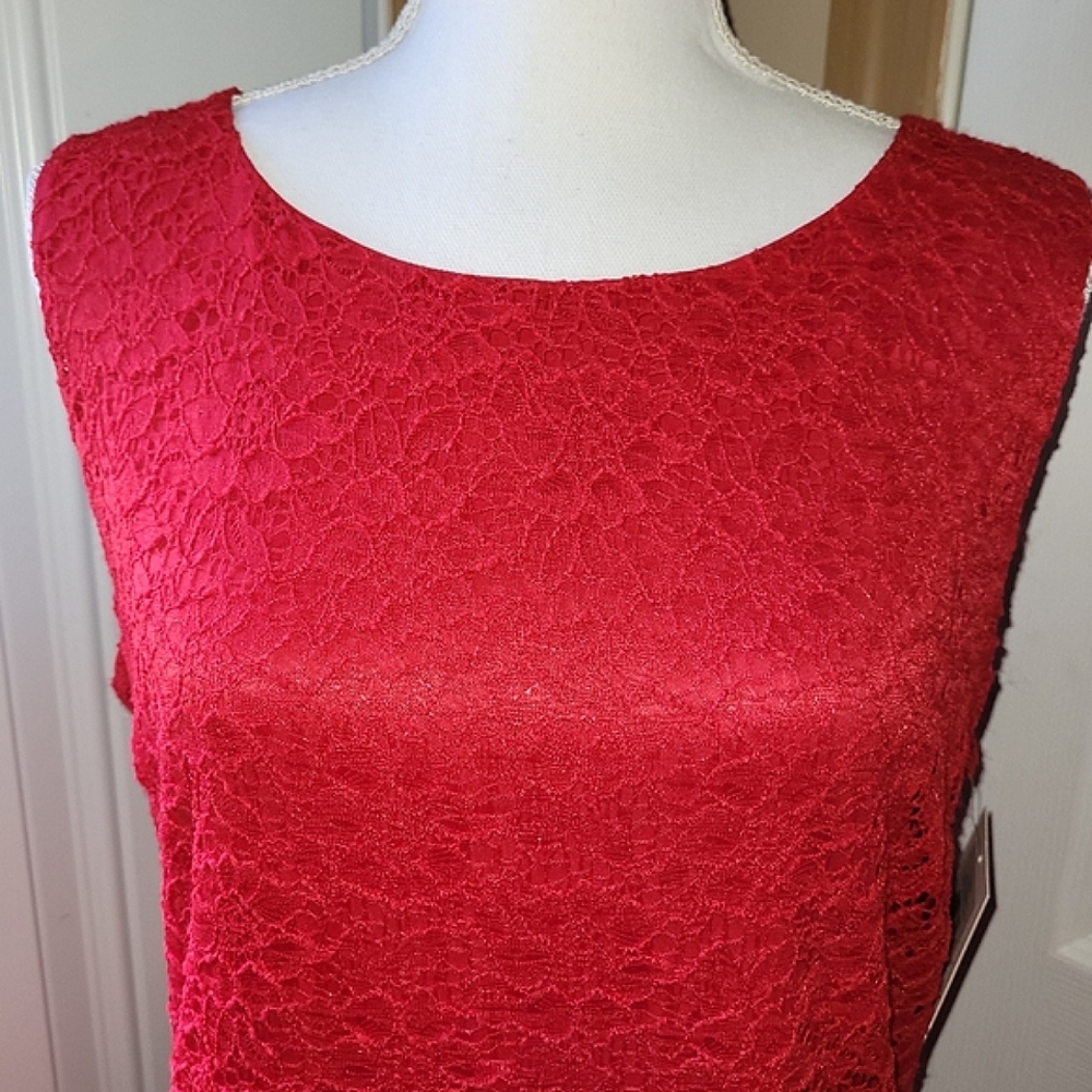 NWT Red Floral Lace Sleeveless Peplum Top Ellen Tracy Size Medium - Picture 3 of 15